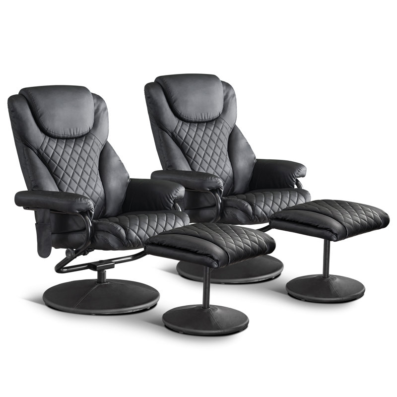 Alyan Recliner with Ottoman, Reclining Chair with Massage, 360 Swivel Chairs, Faux Leather, Black Faux Leather