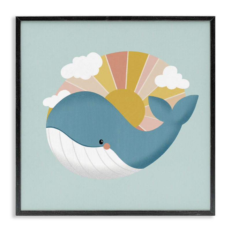 Baleine et rayons de soleil encadrés, estampe numérique, design par Sarah Hickman, H 24 po x l 24 po