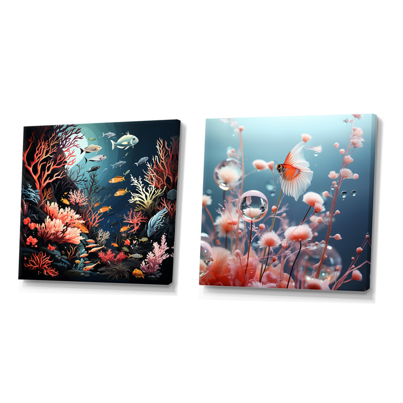 Ensemble de 2 décorations murales Underwater, Toile tendue, H 30 po x l 61 po x P 1 po