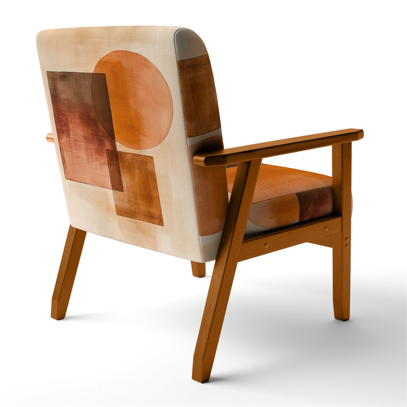 Chaise rembourrée abstraite moderne - Modern Geometric Flow II - Chaise en terre cuite Balance I, Brown Square Arms