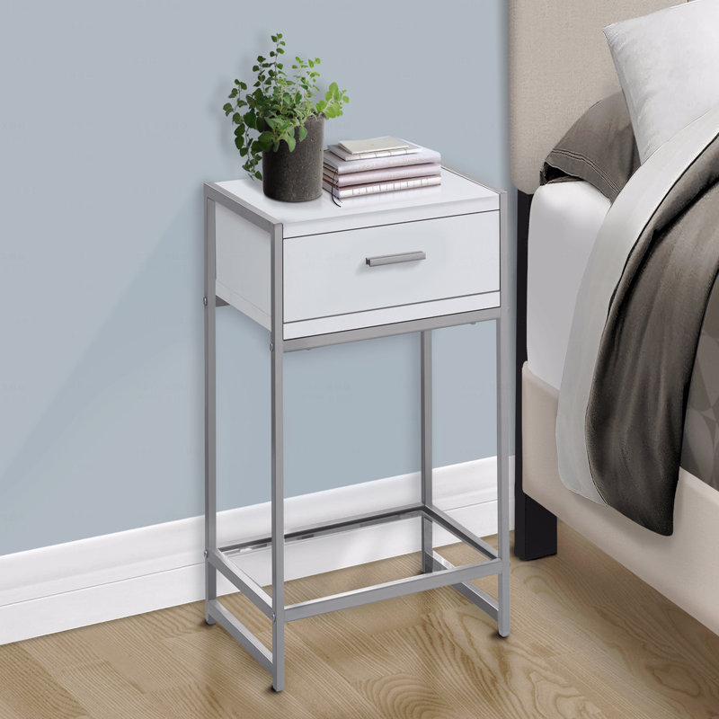 Table d'appoint, table d'appoint, table de bout, table de chevet, lampe, tiroir de rangement, stratifié, métal, contemporain, moderne