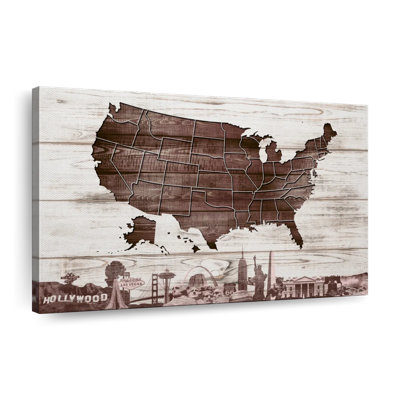 Carte en bois des États-Unis sur toile