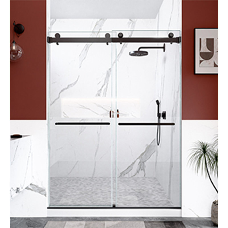 56"-60"W X 80"H Frameless Double Sliding  Shower Door, 3/8 Inches (10Mm) Thick SGCC Tempered Glass Door, Matte Black