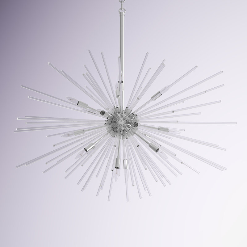 Lustre sphérique spoutnik 16 lumières Merrick, Chrome poli, 20" H x 40" W x 40" W
