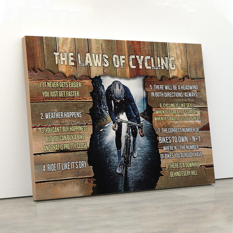 Toile tendue avec toile The Laws Of Cycling Gallery - Sports Illustration Decor, gris et brun, H 36 po x l 24 po x P 2 po
