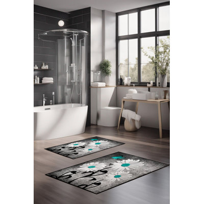 Ensemble de tapis de bain de luxe Eakly (2 pièces), 100% polyester, 16,0 x 23,6 pouces et 23,6 x 39,4 pouces | Conception antibactérienne antidérapante, hauteur de poils de 0,3 po | Lavable à la machine, durable et facile à nettoyer | Idéal pour la décoration de salle de bain