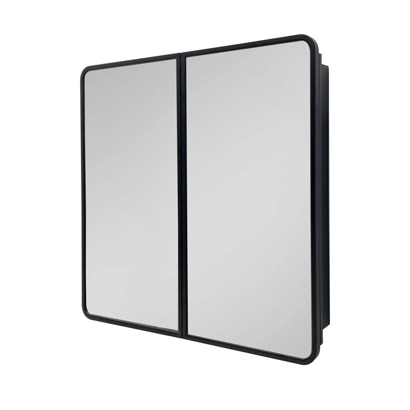 Armoire à pharmacie murale ou en métal avec miroir, H 28 po x l 20 po x P 5 po, Noir, noir, noir, noir
