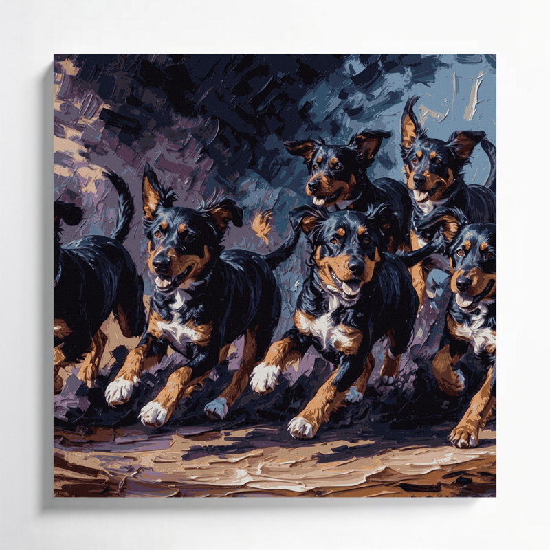 «Dogs Mudi», art mural sur toile mauve, H 12 po x l 12 po