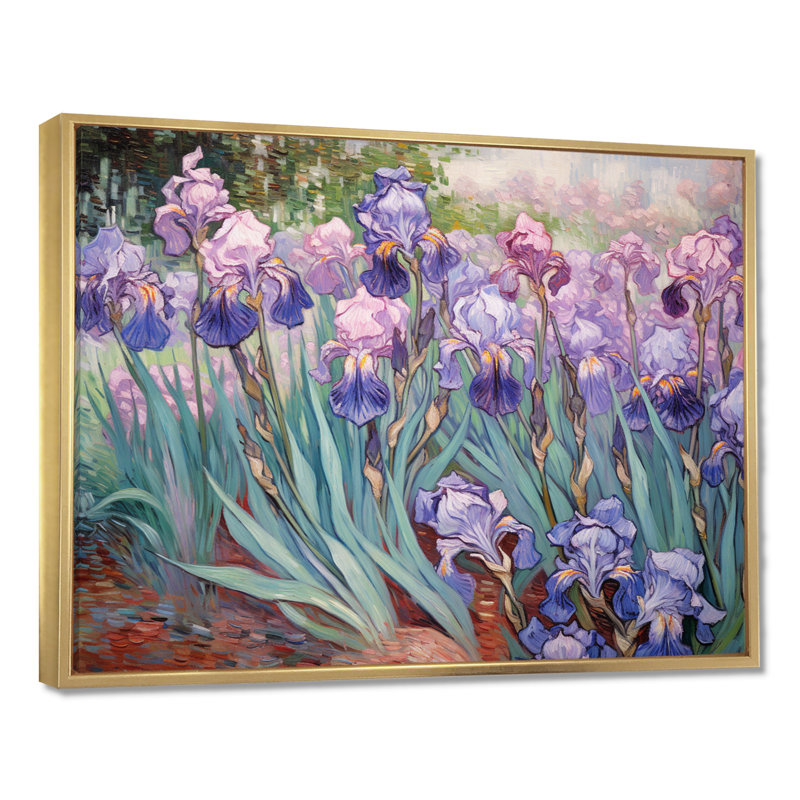 Reproduction d'art mural Kassie - Iris, Cadre flottant doré, bois massif, H 24 po x l 32 po