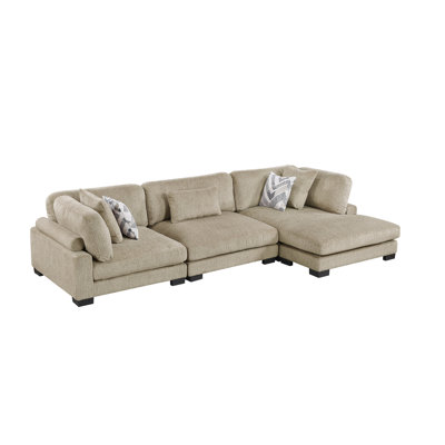 Contemporary Brown 3-Piece Modular Sectional with Chaise Comfortable Pillows Plush Microfiber Upholstery Solid Wood Living Room Furniture