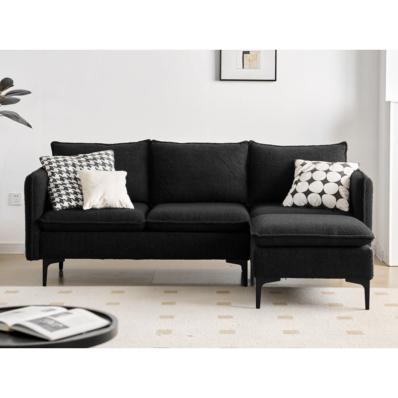 Canapé modulaire rembourré 2 pièces Waynesfield, Velours pelucheux noir