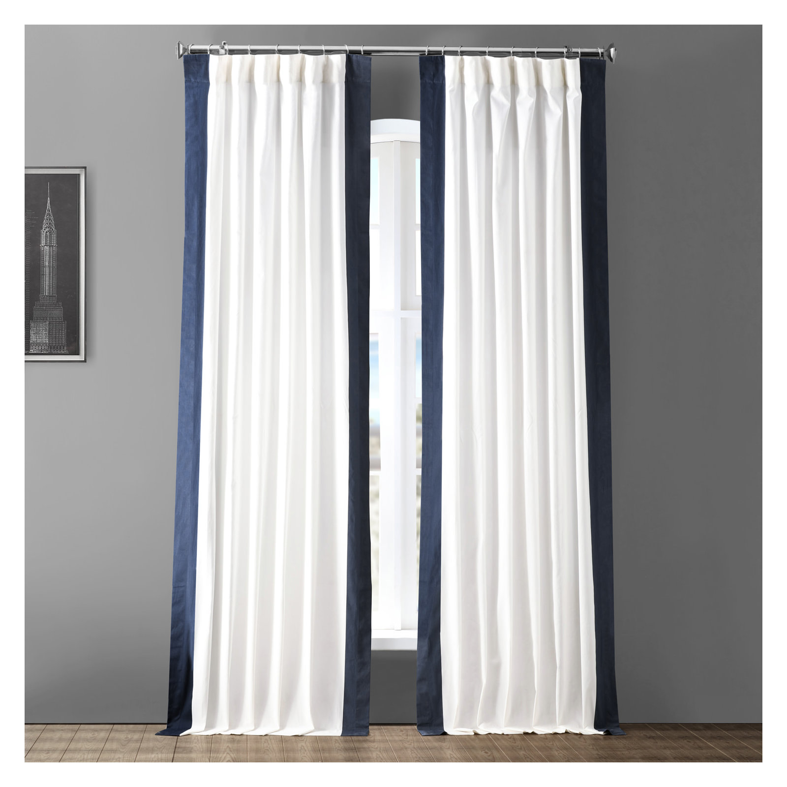 Limone Printed Cotton Curtains for Living Room & Bedroom Curtains for Large Window Single Panel Drape, 50" x 120"