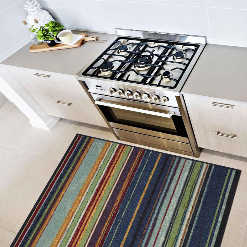 Multicolor Striped Non-Slip Synthetic Area Rug 3'3" x 5'