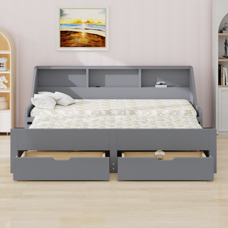 Upholstered Daybed, and Two Storage Drawers, Gray