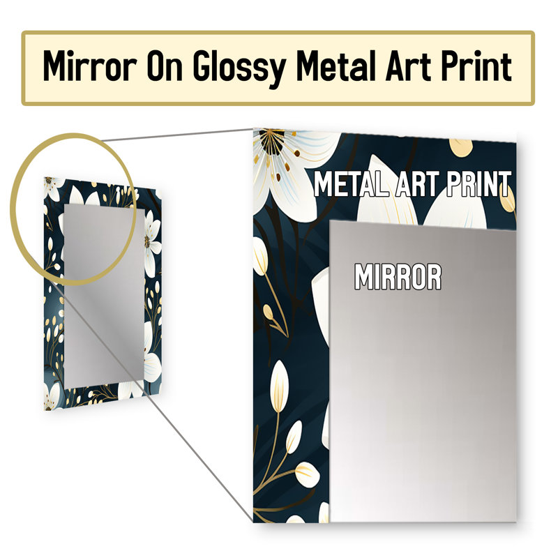 Motif floral Bairiki White Coastal Elegance - grand miroir floral, miroir mural Cottage, 32 po x 24 po