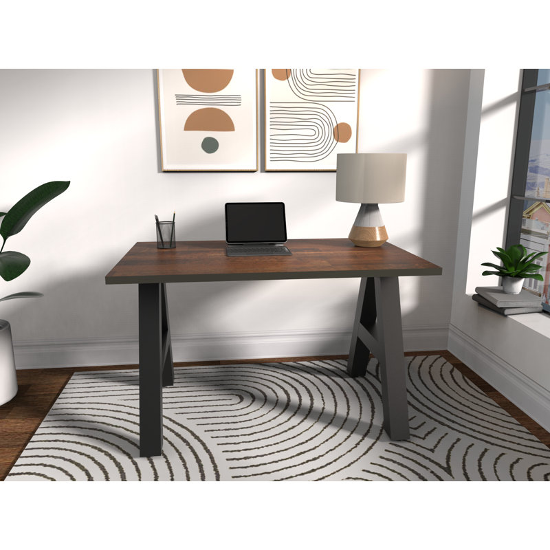 Serenity Modern A-Frame Executive Writing Office Desk, 48x30, Walnut Block Top, 30" H x 48" W x 30" D, Walnut Block