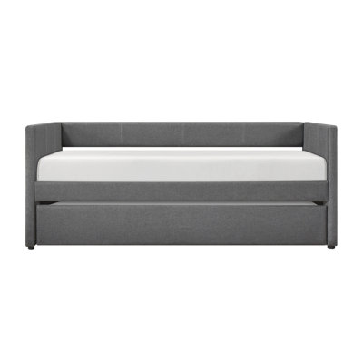1pc Daybed with Trundle Fabric Upholstery Wooden Frame Modern Home Furniture