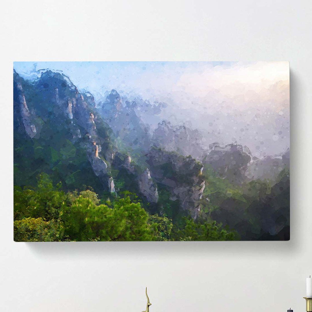 Cascading Mountains in China in Abstract - Wrapped Canvas