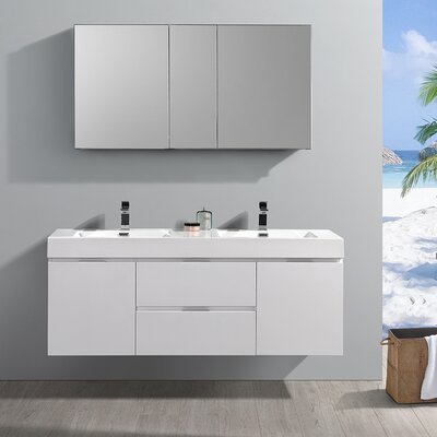 Formosa Fresca 60"" Wall Mounted Double Sink Bathroom Vanity Set with Medicine Cabinet -  FVN8360WH-D