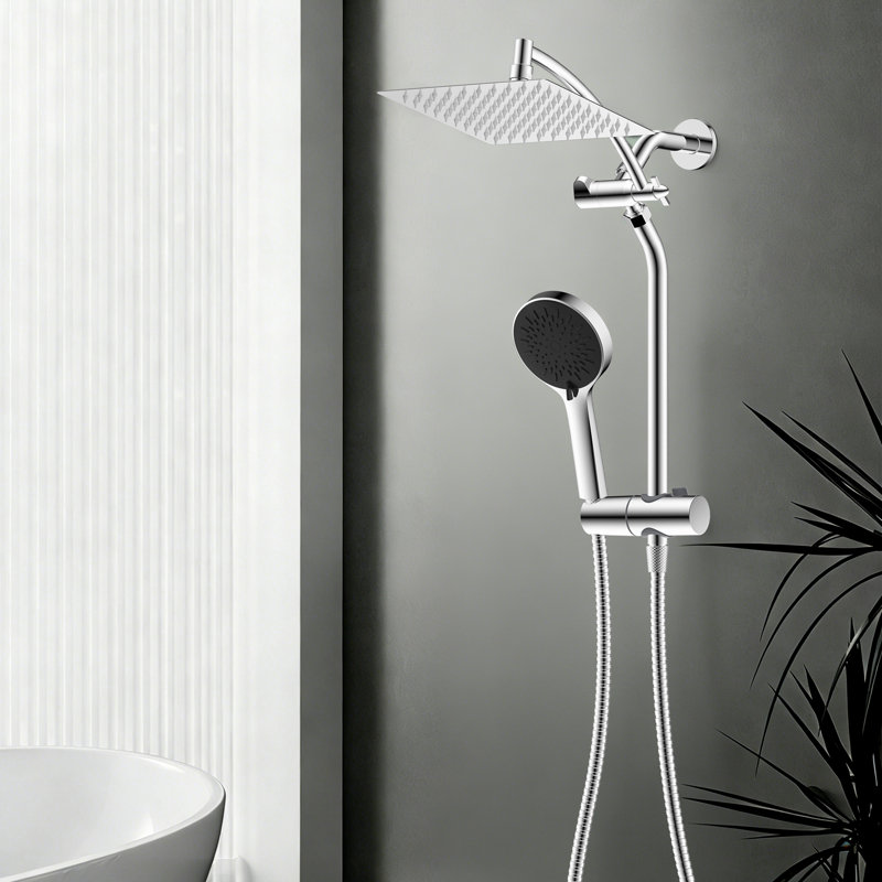 Pomme de douche double combinée avec pomme de douche à pluie haute pression en métal de 8 pouces et douche à main, chrome