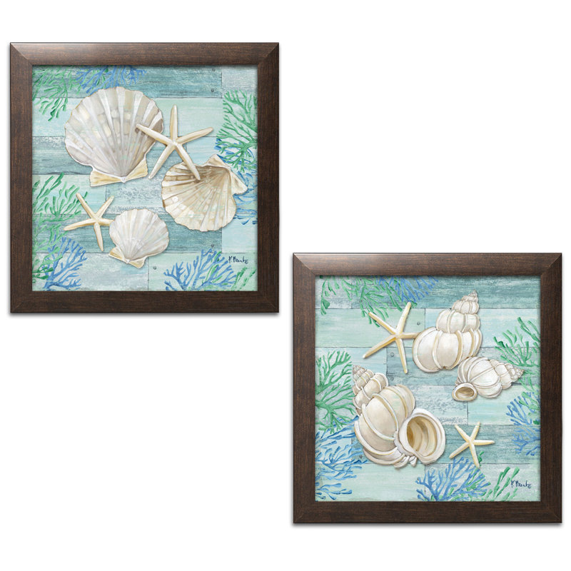 «Watercolor Beach Décor Shell & Starfish» par Paul Brent - ensemble de 2 impressions d'art graphique, H 12 po x l 12 po