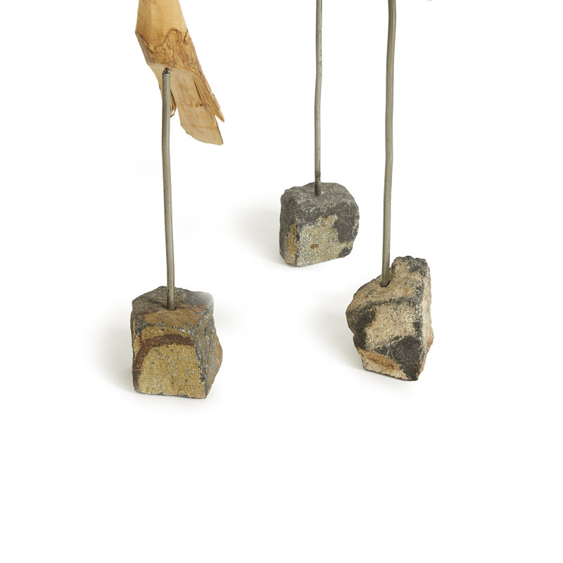 Leclair Hand-Carved Wood Bird Sculpture Set, Natural