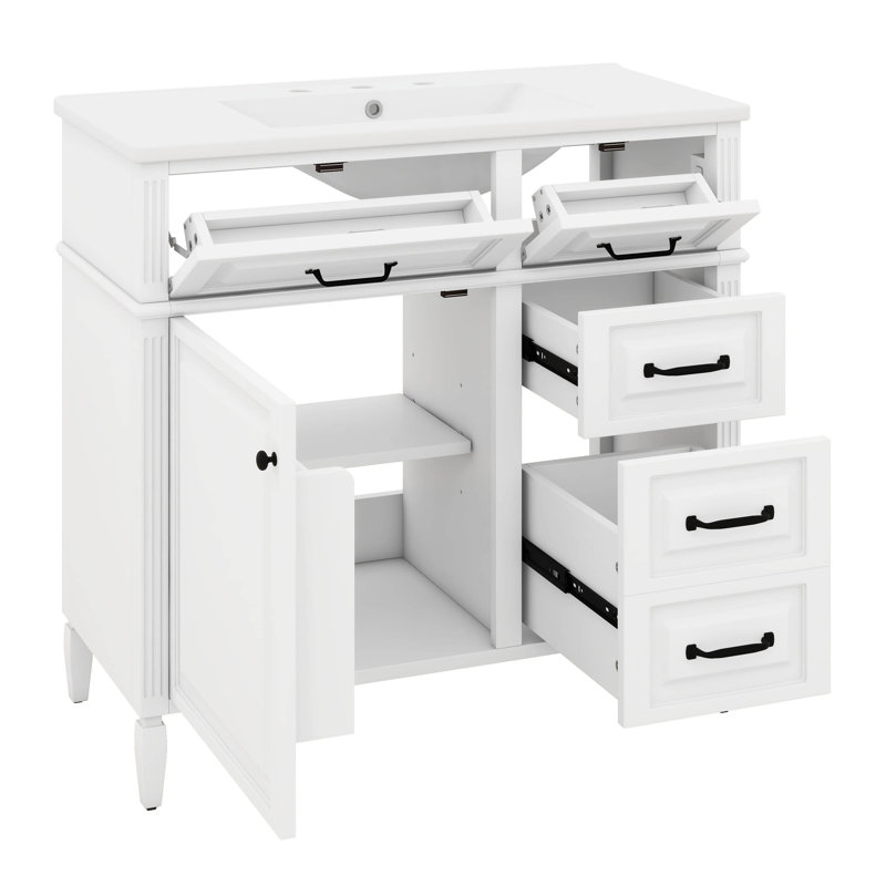 Ensemble de meuble-lavabo 36 po avec lavabo, tiroirs basculants, porte et rangement, meuble-lavabo avec tiroirs et tablette réglable