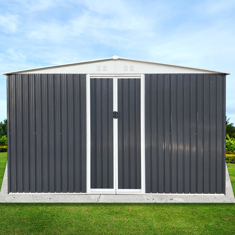 Remise extérieure grise 12 pi x 10 pi avec toit Apex et 4 fenêtres - Cadre en alliage d'aluminium pour une fenêtre de jardin soignée et tendance, rangement pratique et efficace