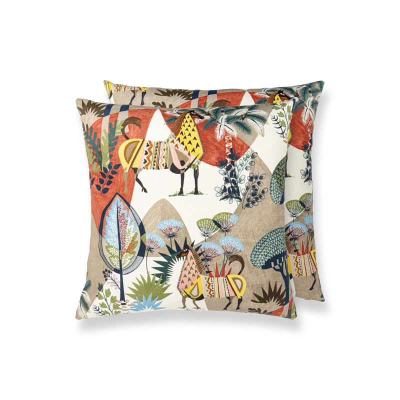 VILLELAURE PILLOW, Red/Tan Multi Llamas, Square - 24"H x 24"W