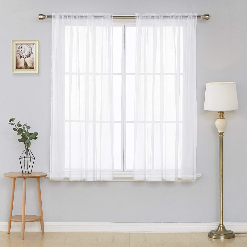 Rod Pocket Sheer Voile Curtain (Set Of 2), White, 38" W x 54" L