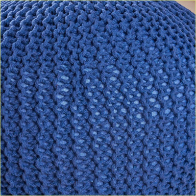 Ottoman Pouf, Knitted Cotton Round Floor Cushion | Navy Blue | Cotton