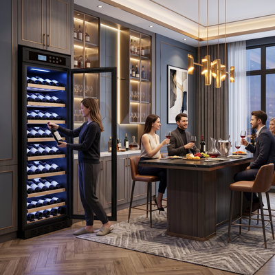 Armoire à vin autoportante en chêne rouge avec compresseur Embraco, contrôle de l'humidité et porte en verre UV