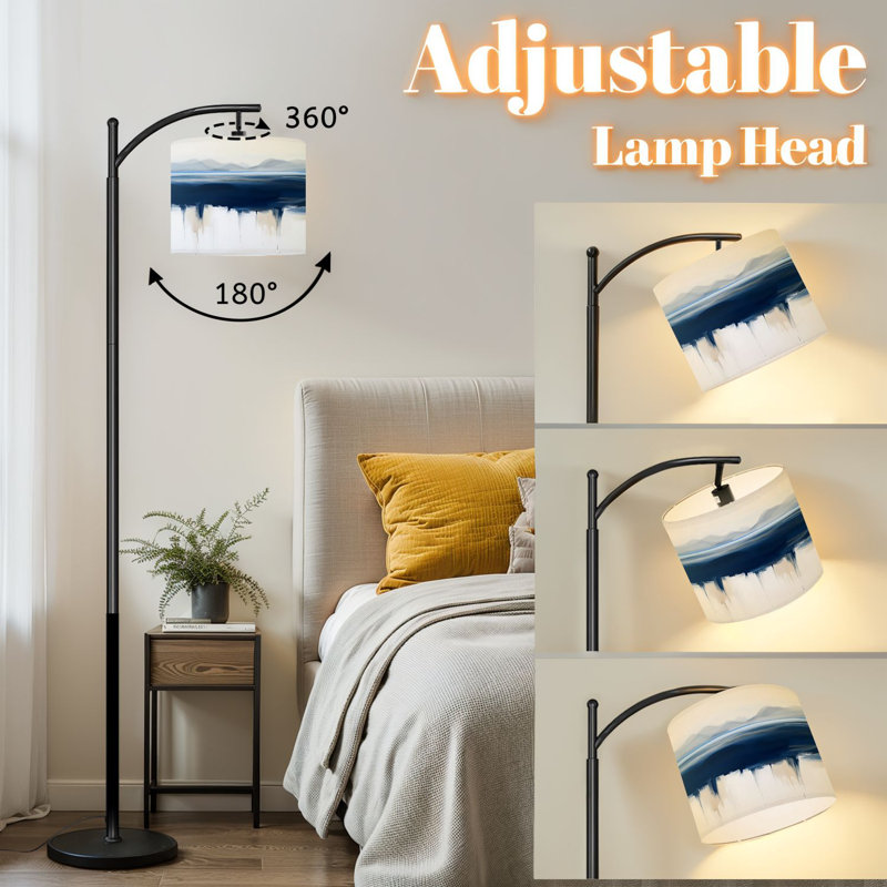 Lampe sur pied arc avec abat-jour réglable Abstrait bleu marin moderne thème de l'océan Bleu sur pied vagues de l'océan