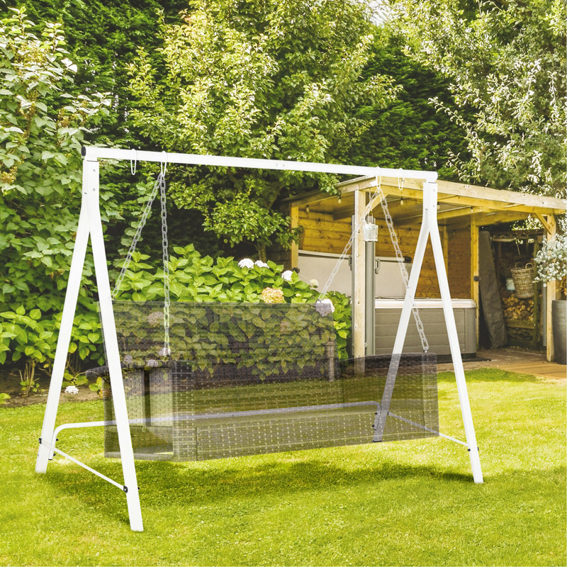 Portique de balancelle en métal blanc, structure de chaise suspendue robuste, capacité de poids de 528 lb, pour aire de jeu sur la pelouse du patio