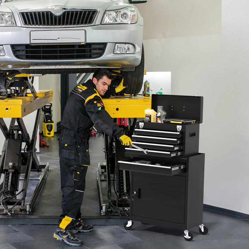 41.1'' Detachable Toolbox Storage Cabinet, 5-Drawer Tool Chest with Wheels (Black), Black