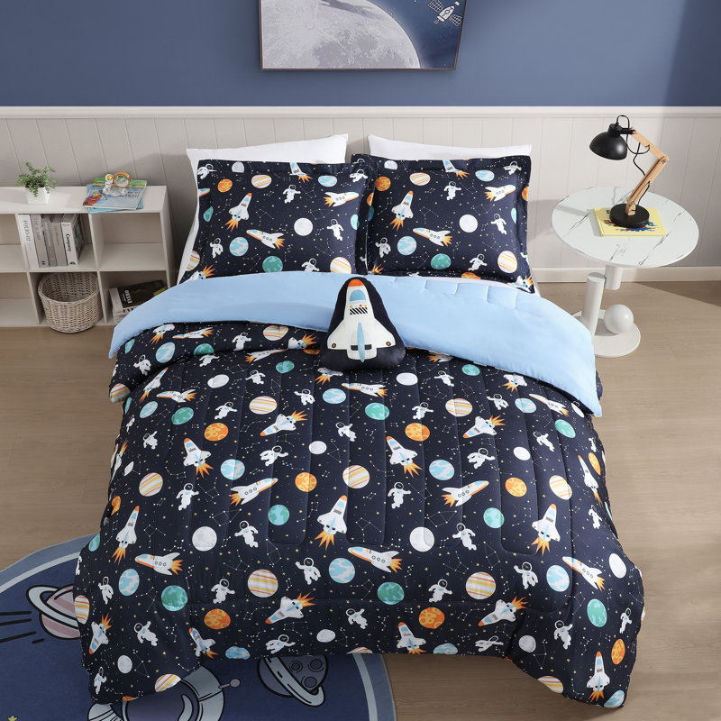 Outer Space Explorer Boy's Midnight Blue Soft Comforter Set 4-Piece - Full