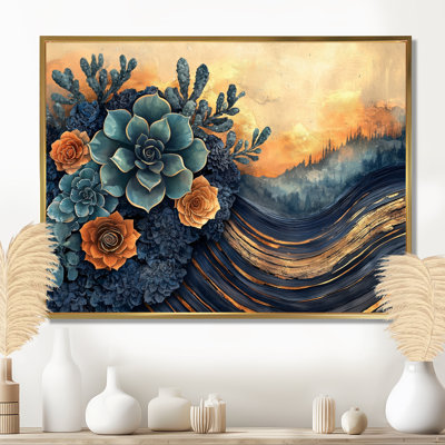 Moheez en bois fleurs succulentes dans la rivière paysage I - art mural succulent