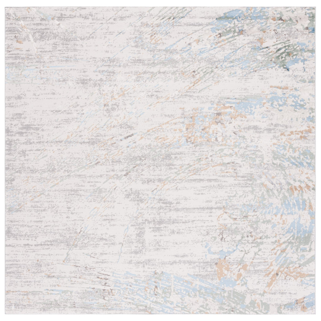 Wayde Abstract Power Loom Grey / Turquoise Area Rug Steelside™ Rug 