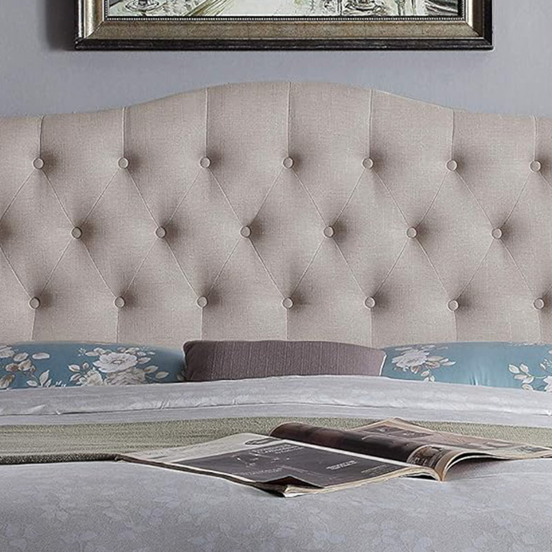 Linen Upholstered Headboard-Modern-Adjustable Height-Button Tufting, Beige, Queen