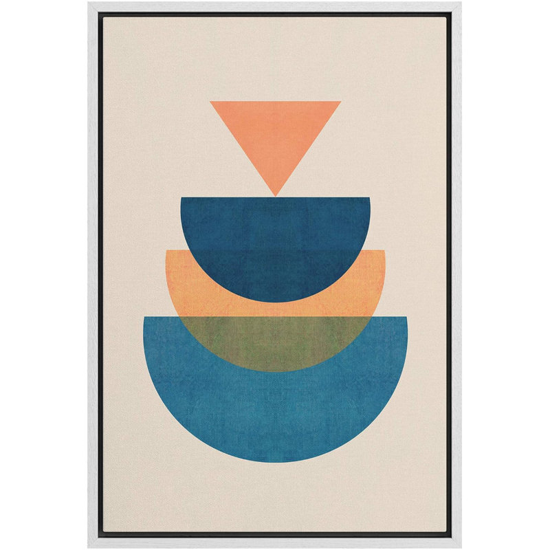 Forme Mid-Century orange, bleu triangle bleu marine, demi-cercles géométriques, Blanc, H 24 po x l 16 po x P 1,5 po
