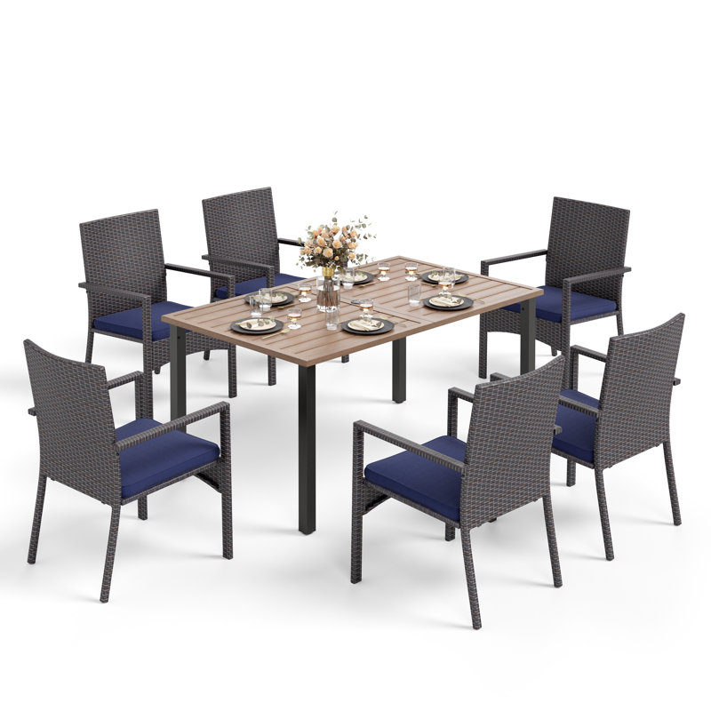 6 - Person Patio Dining Set with Rectangular Table , Cushions Included