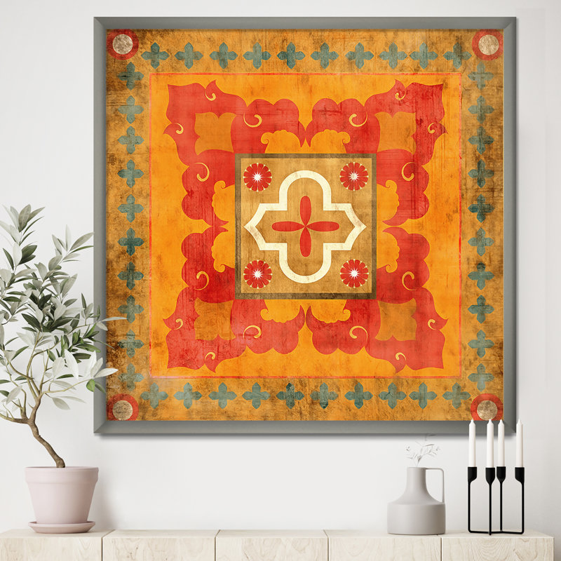 « marocain orange en carreaux de collage ii »-cadre photo imprimé sur toile, H 30 po x l 30 po x P 1 po, Cadre argenté