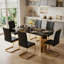 Table de salle à manger rectangulaire moderne en faux marbre avec 6 chaises en porte-à-faux noires-536746396