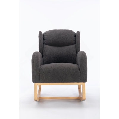 049-Chaise berçante en tissu avec pieds en bois, gris foncé