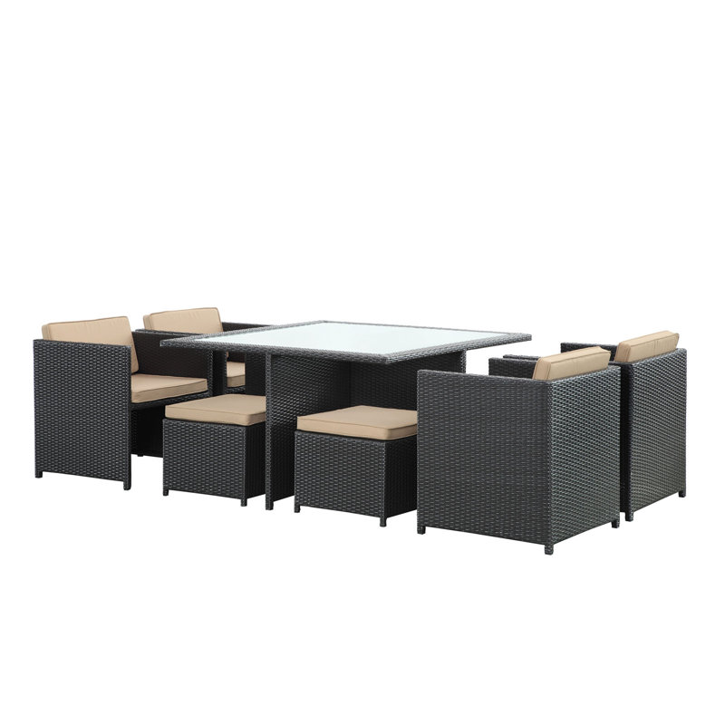 Ensemble de mobilier d'extérieur en rotin 9 pièces Modway Inverse Wicker, Moka