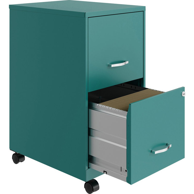 Teal Steel 2-Drawer Lockable Mobile File Cabinet