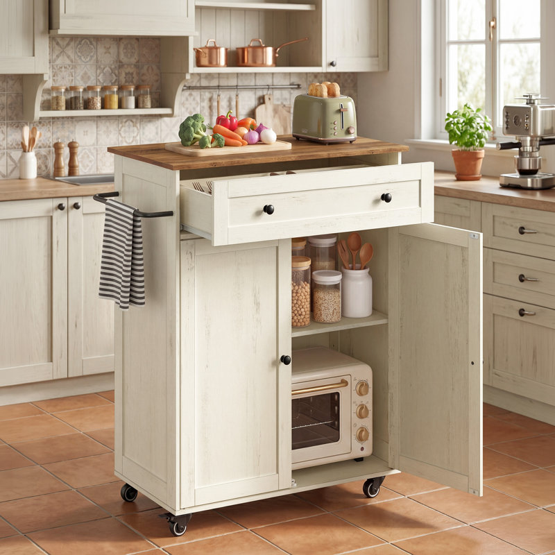 Îlot de cuisine l 30,9 po avec armoire de rangement, tiroir, tablette réglable et barre à serviettes, White, 30.9x15.8x35.1in