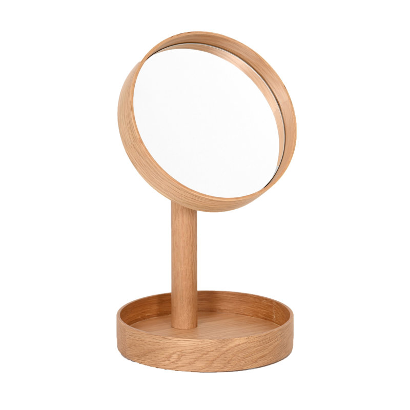 Round Floor Mirror, Oak Wood