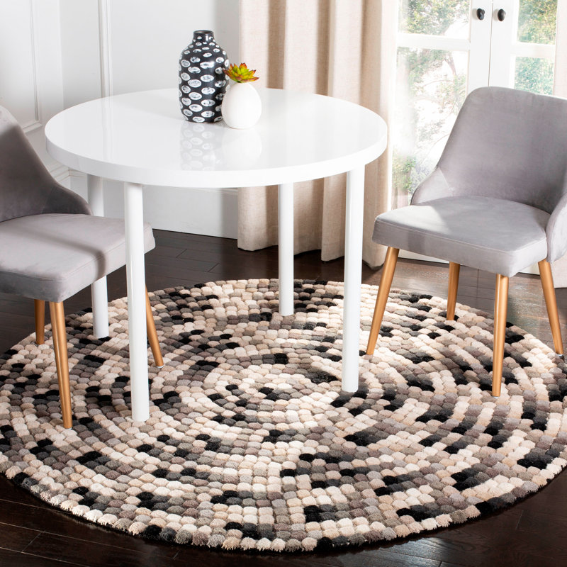 Tapis ivoire / gris en laine touffeté à la main Steuart, Rond 6 pi