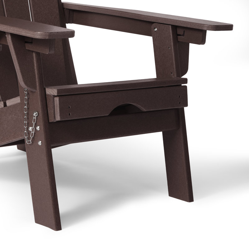 Outdoor Folding Adjustable Adirondack Chair With Cup Holder & Hideaway Ottoman, Dark Brown